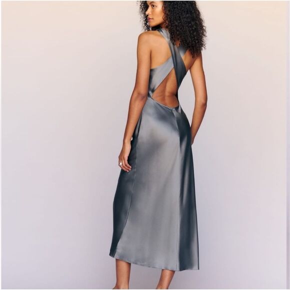 Reformation Casette Maxi Silk Dress “Shale” Open Back Cut-out Sz10 NWT - Picture 4 of 10